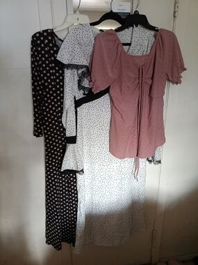 SHEIN Black Polka Dot White Midi Dress Trio